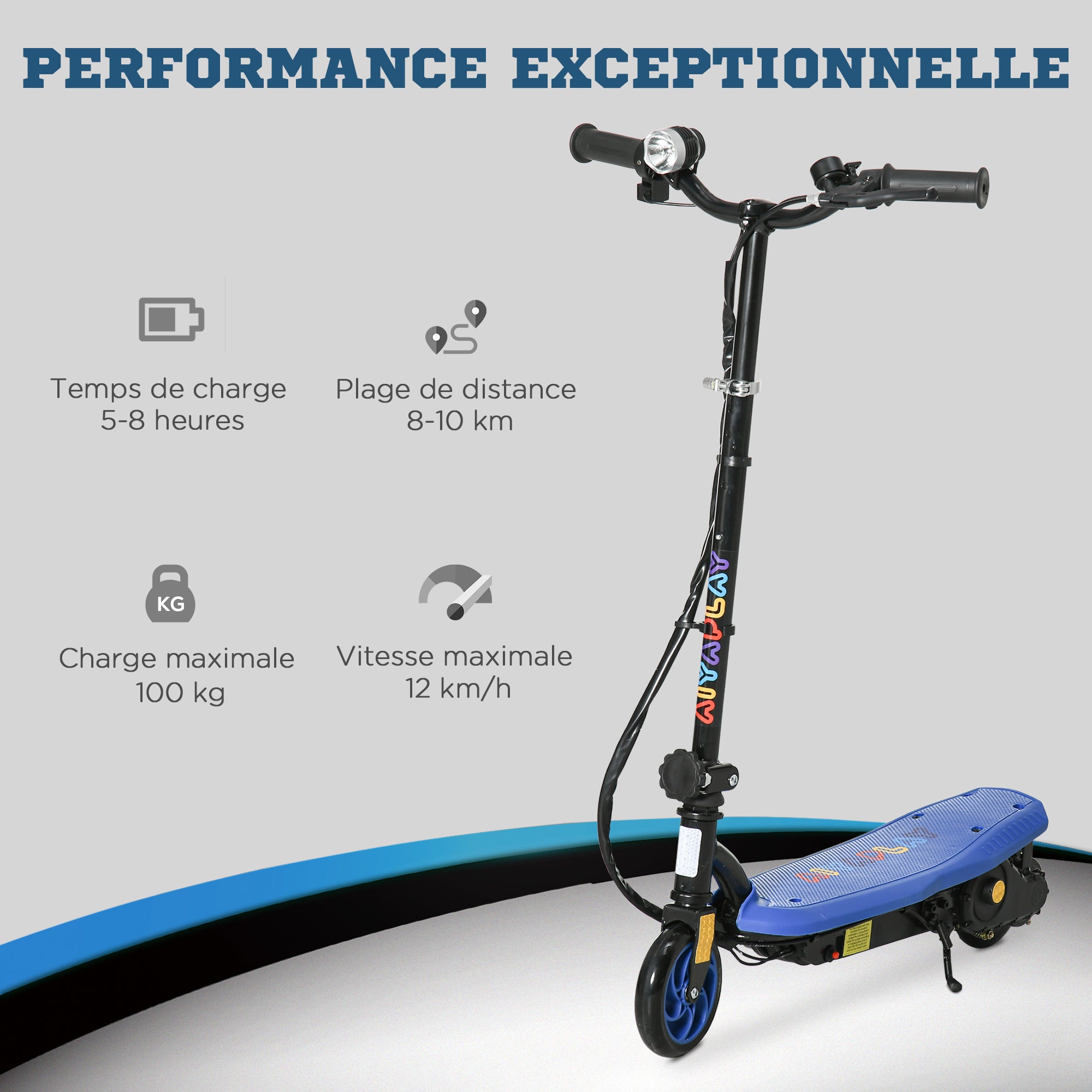 120W Foldable Electric Scooter for Kids 7-14 Years Old 12 Km/h Max Speed 10 Km Max Range Blue