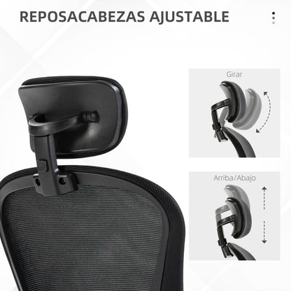 Mesh Swivel Office Chair High Back Office Chair with Adjustable Headrest Lumbar Support 4D Foldable Armrest Adjustable Height 62x64x112-120 cm Black