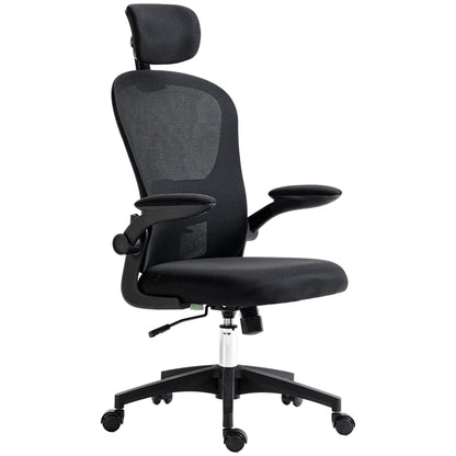 Mesh Swivel Office Chair High Back Office Chair with Adjustable Headrest Lumbar Support 4D Foldable Armrest Adjustable Height 62x64x112-120 cm Black