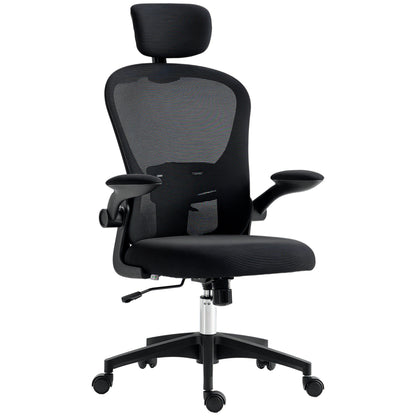 Mesh Swivel Office Chair High Back Office Chair with Adjustable Headrest Lumbar Support 4D Foldable Armrest Adjustable Height 62x64x112-120 cm Black