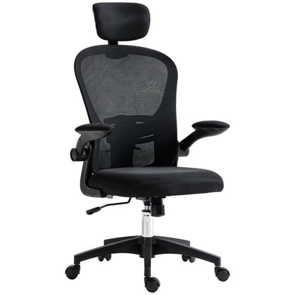 Mesh Swivel Office Chair High Back Office Chair with Adjustable Headrest Lumbar Support 4D Foldable Armrest Adjustable Height 62x64x112-120 cm Black