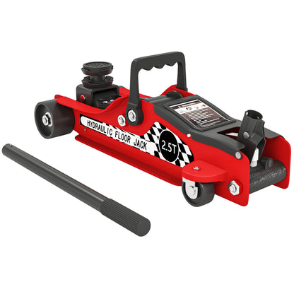 Hydraulic Jack, Extra Flat Maneuvering Jack, Maximum Load Capacity of 2500 kg, with Lifting Range of 80 to 360 mm, Wheels, Top Handle, Steel, for Car, Truck, Motorcycle, ATV, Red
