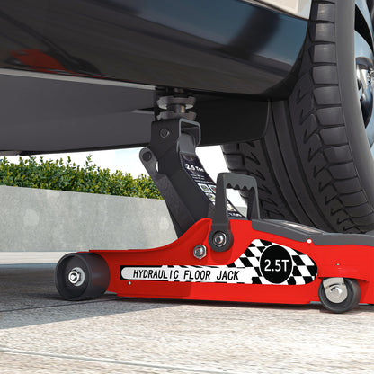Hydraulic Jack, Extra Flat Maneuvering Jack, Maximum Load Capacity of 2500 kg, with Lifting Range of 80 to 360 mm, Wheels, Top Handle, Steel, for Car, Truck, Motorcycle, ATV, Red