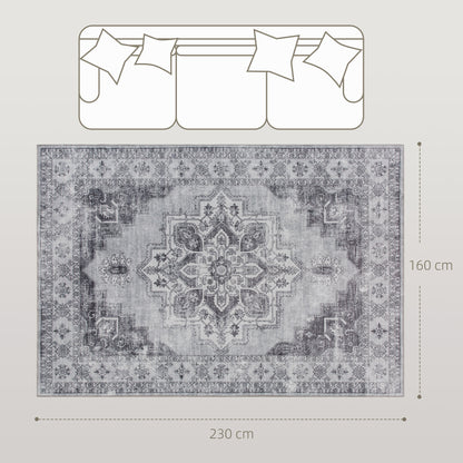 Machine-Washable Anti-Slip Vintage Flannel Short-Pile Area Rug for Living Room, Kitchen, Patio & Balcony, 90.6 x 63 in, Gray