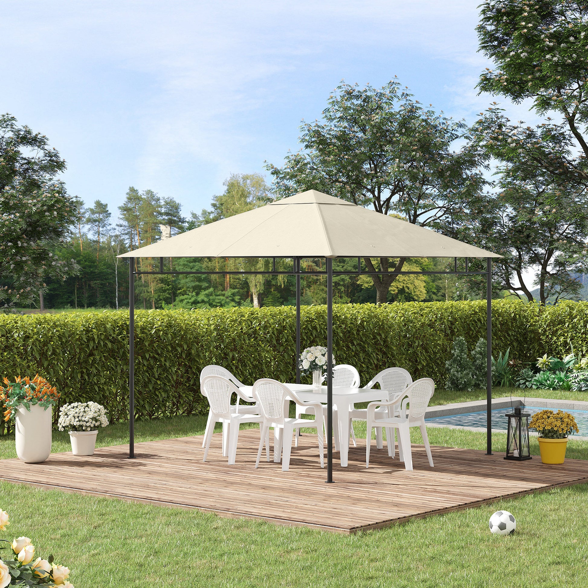 Replacement Canopy for Gazebo Pergola Tent Garden Roof Replacement Fabric High Density 180g/m² Anti-UV 3 x 3m Cream
