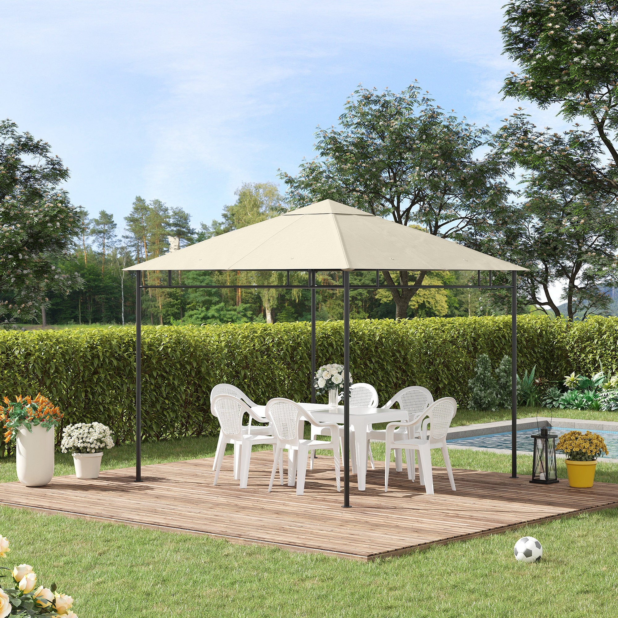 Replacement Canopy for Gazebo Pergola Tent Garden Roof Replacement Fabric High Density 180g/m² Anti-UV 3 x 3m Cream
