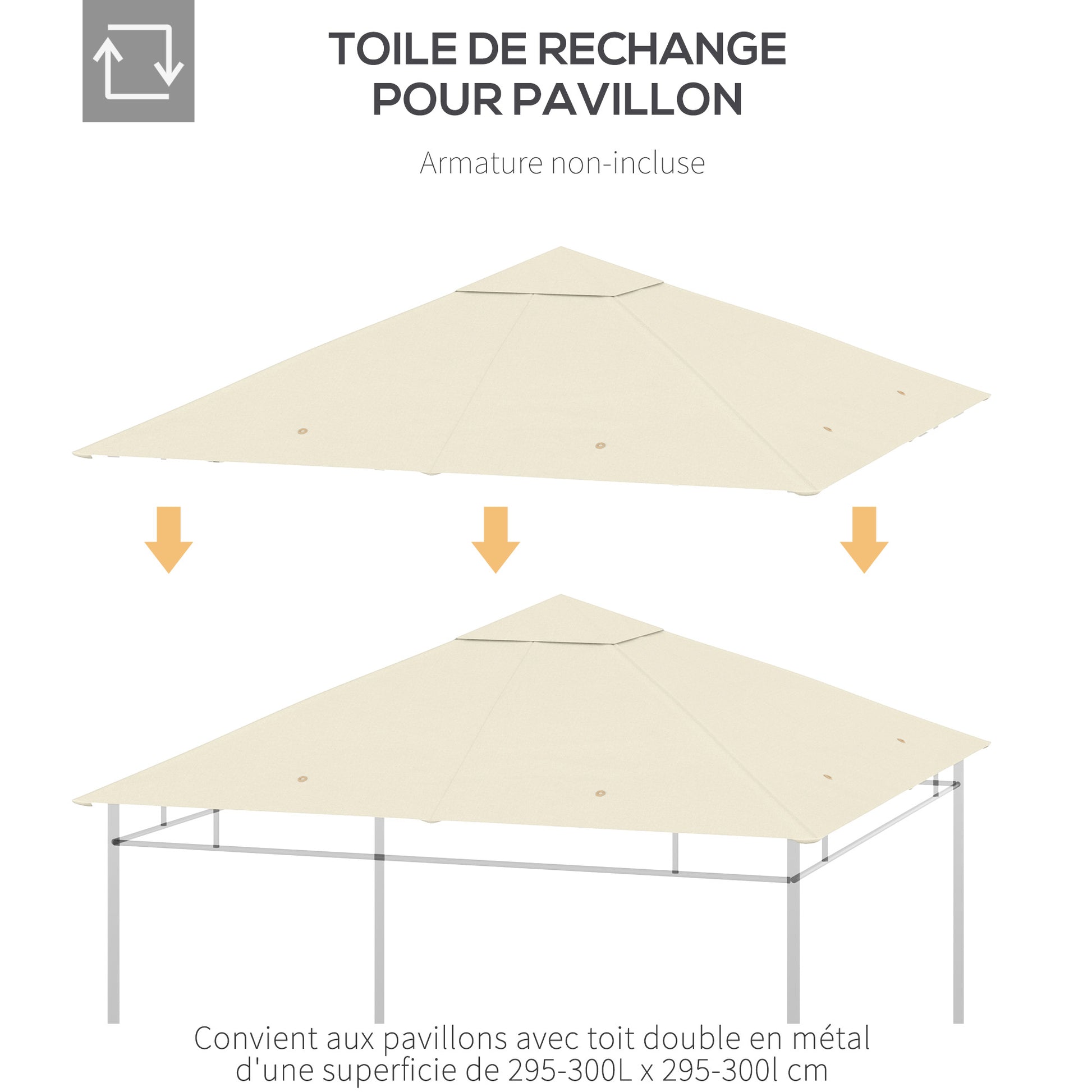 Replacement Canopy for Gazebo Pergola Tent Garden Roof Replacement Fabric High Density 180g/m² Anti-UV 3 x 3m Cream