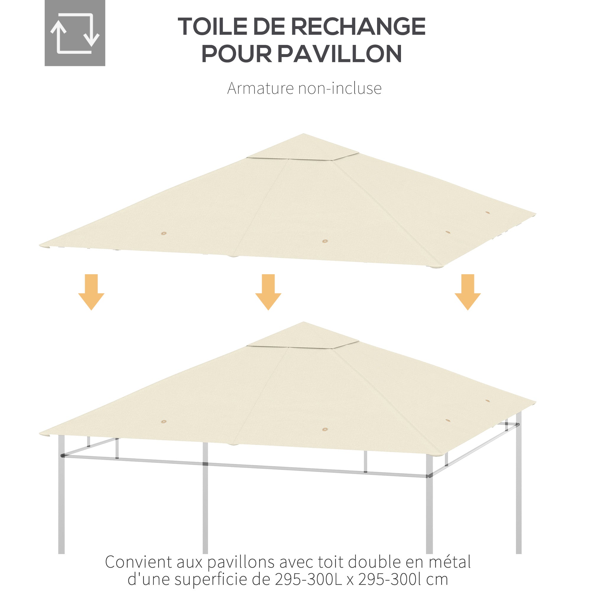 Replacement Canopy for Gazebo Pergola Tent Garden Roof Replacement Fabric High Density 180g/m² Anti-UV 3 x 3m Cream