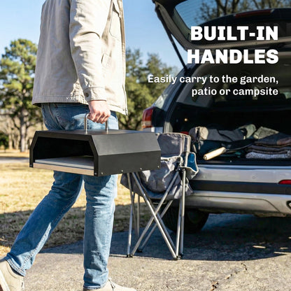 3-in-1 Outdoor Wood-Fired Pizza Oven, Stainless Steel 2-Tier Oven with Pizza Stone, Handles & Peel — Portable Patio Pizza Oven for Garden Parties