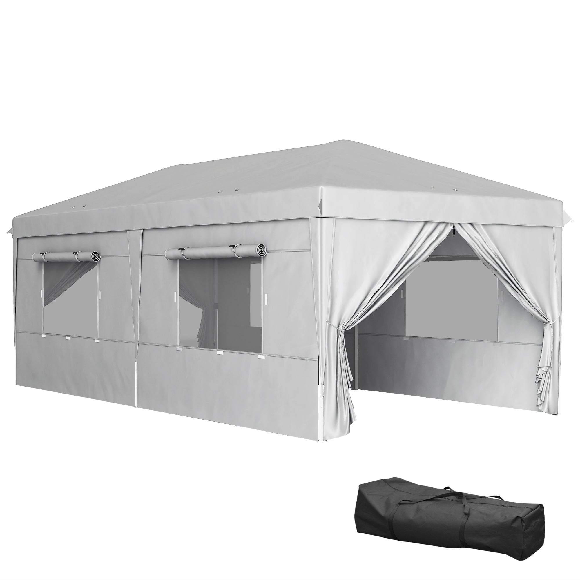 Pavilion approx. 3x6m, water-resistant Stable Winterproof Pop-up Folding Pavilion, UV Protection 50+, Foldable Party Tent Garden Tent with 6 Side Panels Bag Garden Pavilion for Camping Garden, Light Gray