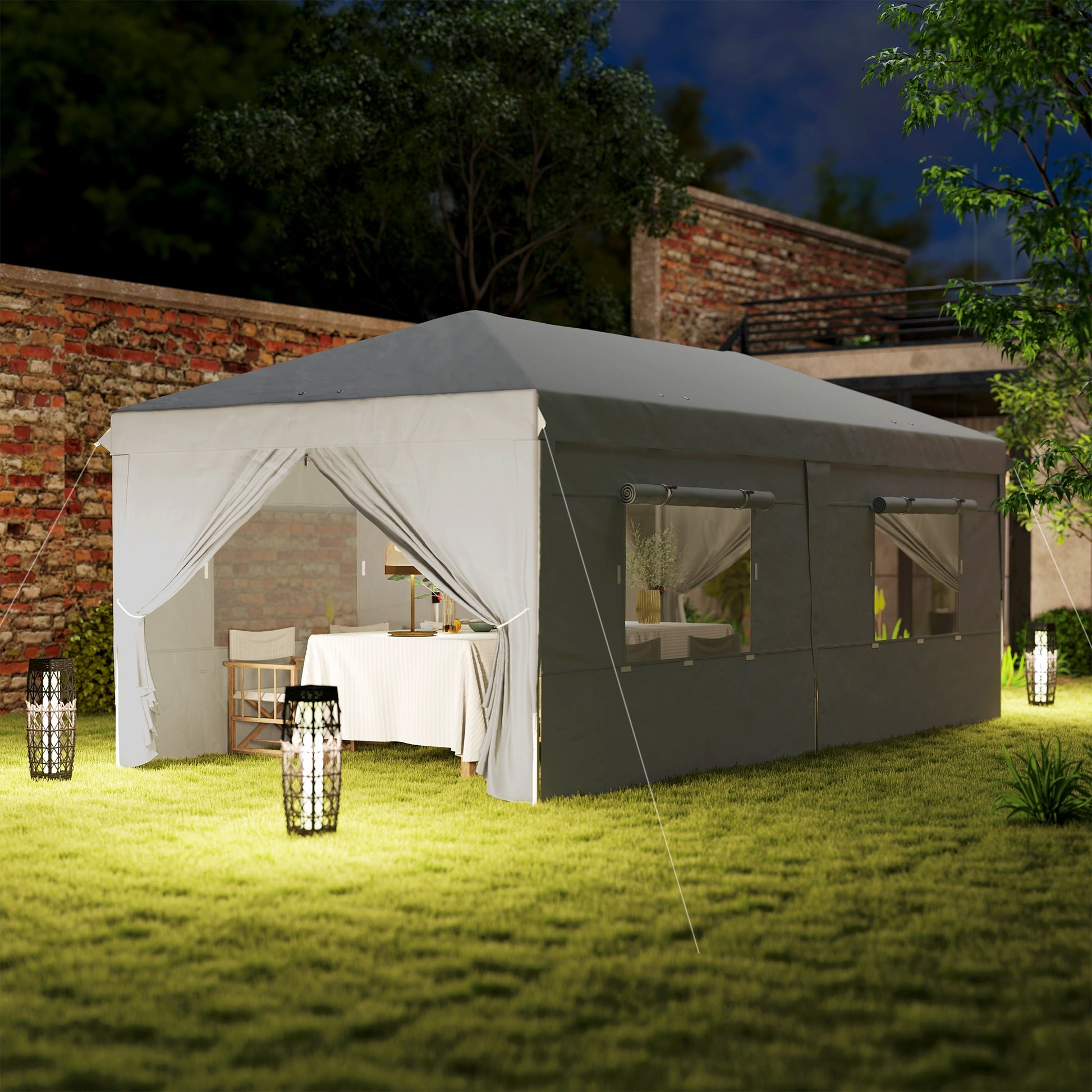 Pavilion approx. 3x6m, water-resistant Stable Winterproof Pop-up Folding Pavilion, UV Protection 50+, Foldable Party Tent Garden Tent with 6 Side Panels Bag Garden Pavilion for Camping Garden, Light Gray
