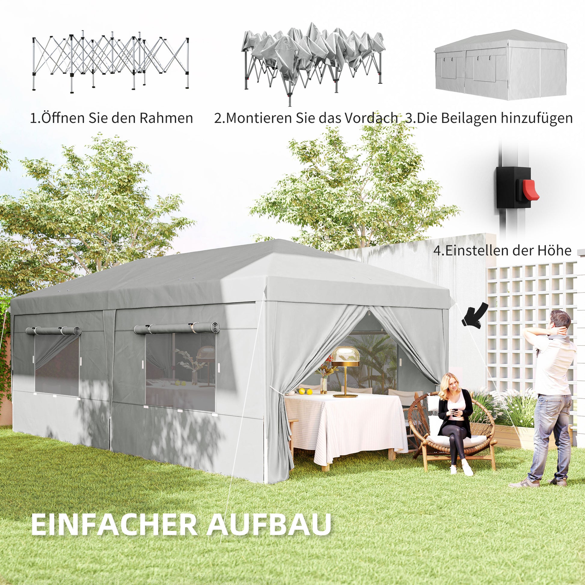 Pavilion approx. 3x6m, water-resistant Stable Winterproof Pop-up Folding Pavilion, UV Protection 50+, Foldable Party Tent Garden Tent with 6 Side Panels Bag Garden Pavilion for Camping Garden, Light Gray