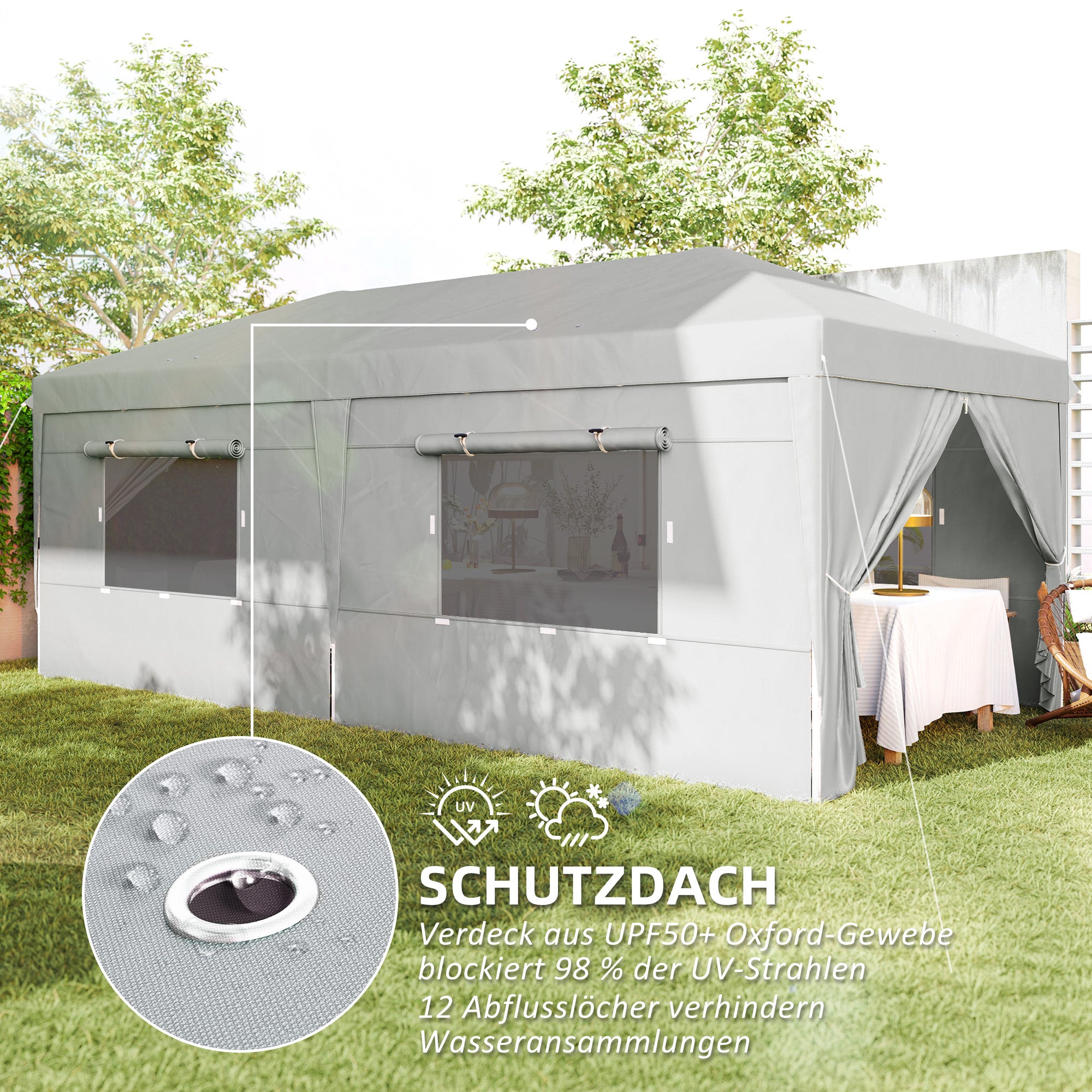 Pavilion approx. 3x6m, water-resistant Stable Winterproof Pop-up Folding Pavilion, UV Protection 50+, Foldable Party Tent Garden Tent with 6 Side Panels Bag Garden Pavilion for Camping Garden, Light Gray