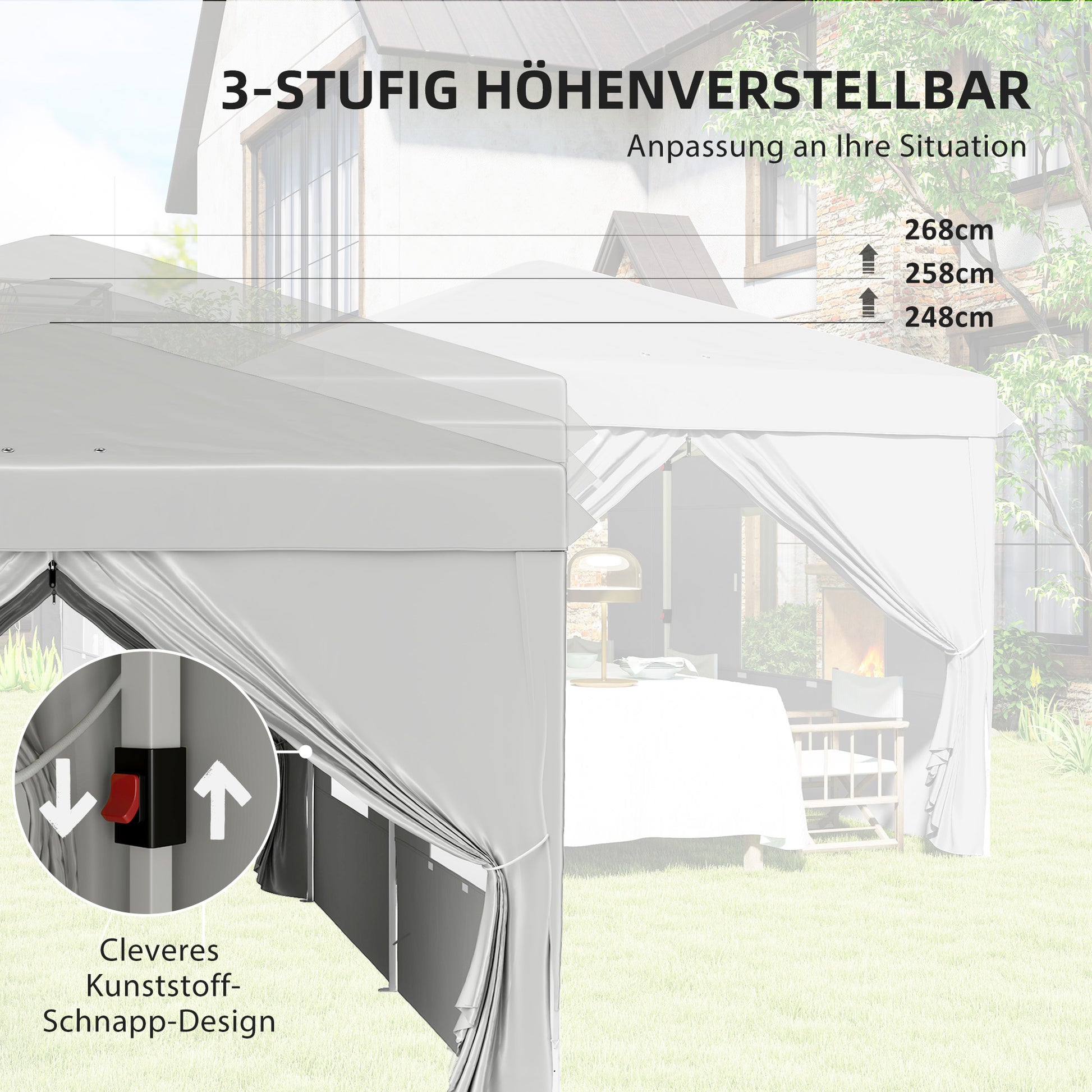 Pavilion approx. 3x6m, water-resistant Stable Winterproof Pop-up Folding Pavilion, UV Protection 50+, Foldable Party Tent Garden Tent with 6 Side Panels Bag Garden Pavilion for Camping Garden, Light Gray