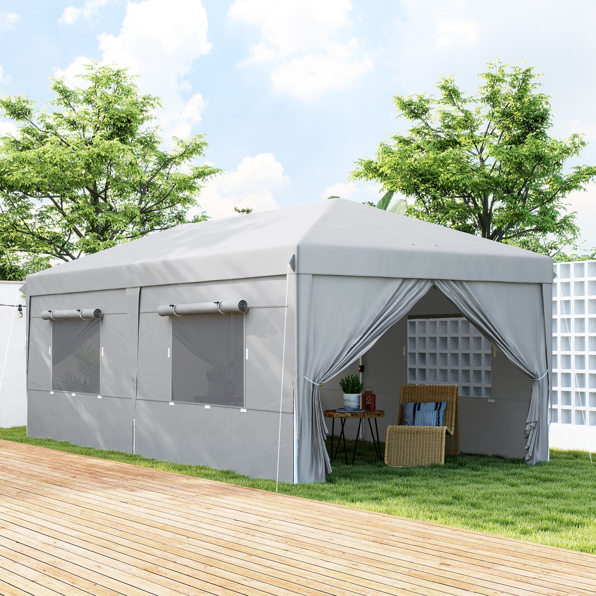 Pavilion approx. 3x6m, water-resistant Stable Winterproof Pop-up Folding Pavilion, UV Protection 50+, Foldable Party Tent Garden Tent with 6 Side Panels Bag Garden Pavilion for Camping Garden, Light Gray