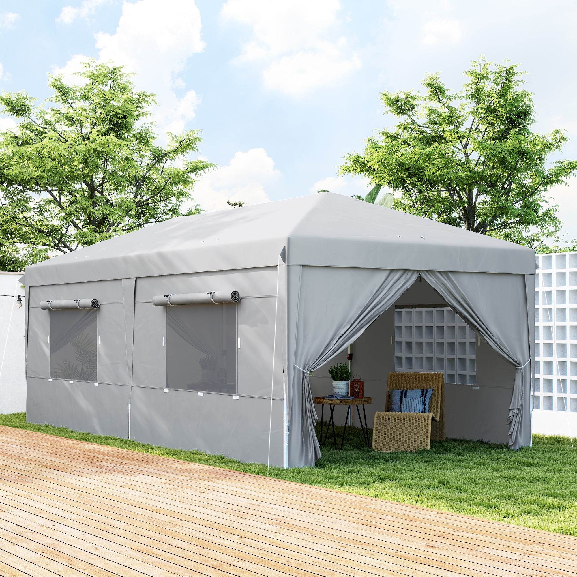 Pavilion approx. 3x6m, water-resistant Stable Winterproof Pop-up Folding Pavilion, UV Protection 50+, Foldable Party Tent Garden Tent with 6 Side Panels Bag Garden Pavilion for Camping Garden, Light Gray
