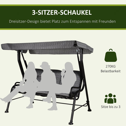 Hollywood Swing, 3-Seater Garden Swing, Adjustable Sun Canopy, Texteline Gray 200 x 120 x 170 cm