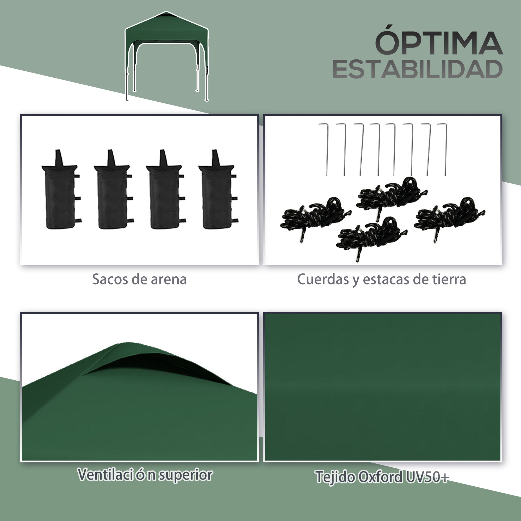Pop-Up Folding Gazebo 2.5x2.5x2.68 m Garden Canopy UV 50+ Protection Adjustable Height with 4 Sandbags and Carry Bag for Camping Parties Patio Dark Green