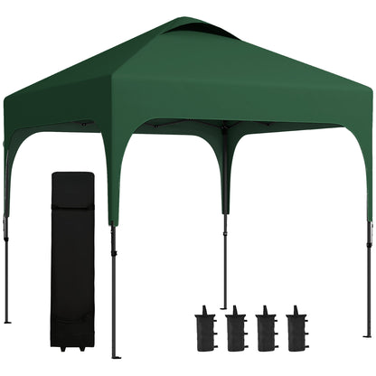 Pop-Up Folding Gazebo 2.5x2.5x2.68 m Garden Canopy UV 50+ Protection Adjustable Height with 4 Sandbags and Carry Bag for Camping Parties Patio Dark Green