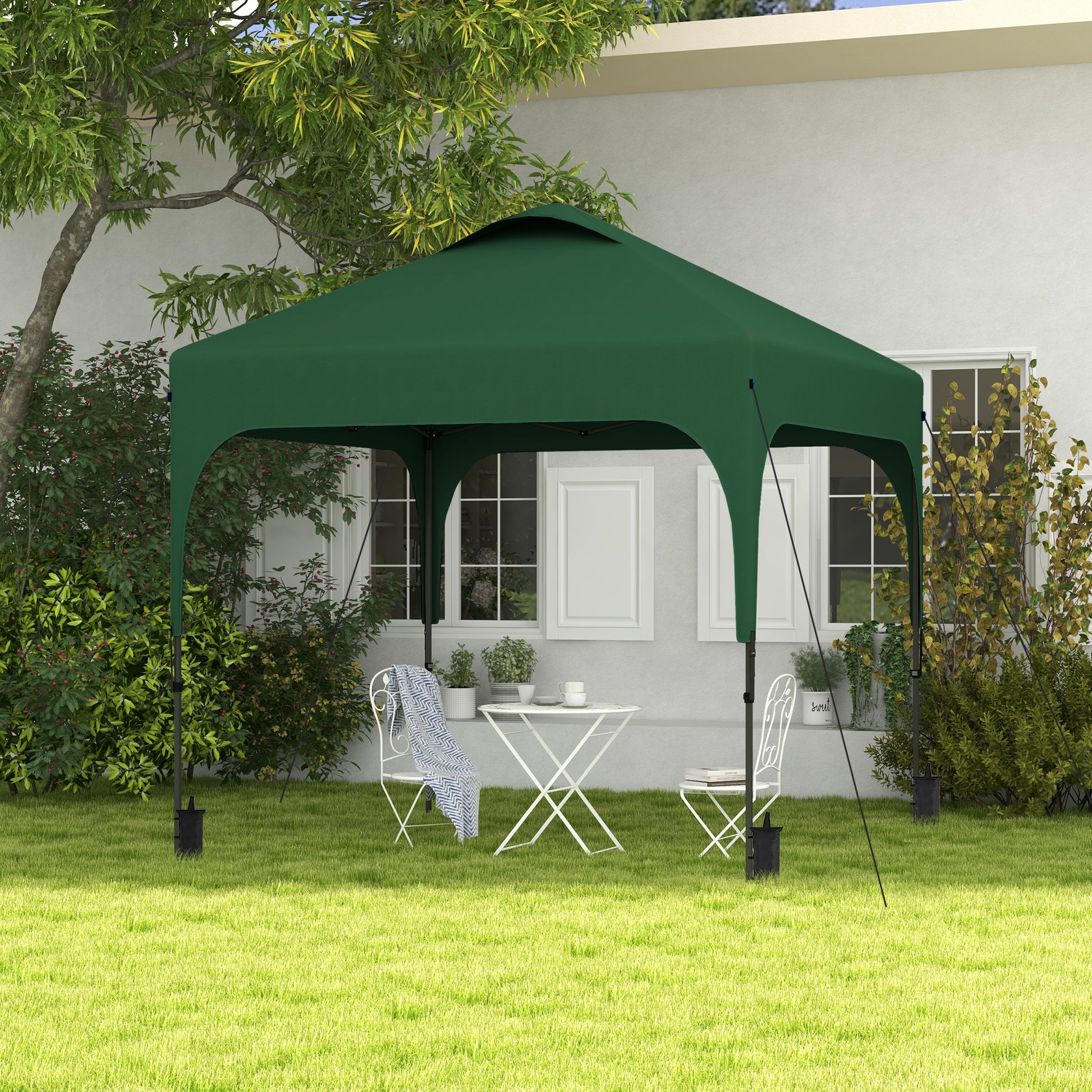 Pop-Up Folding Gazebo 2.5x2.5x2.68 m Garden Canopy UV 50+ Protection Adjustable Height with 4 Sandbags and Carry Bag for Camping Parties Patio Dark Green