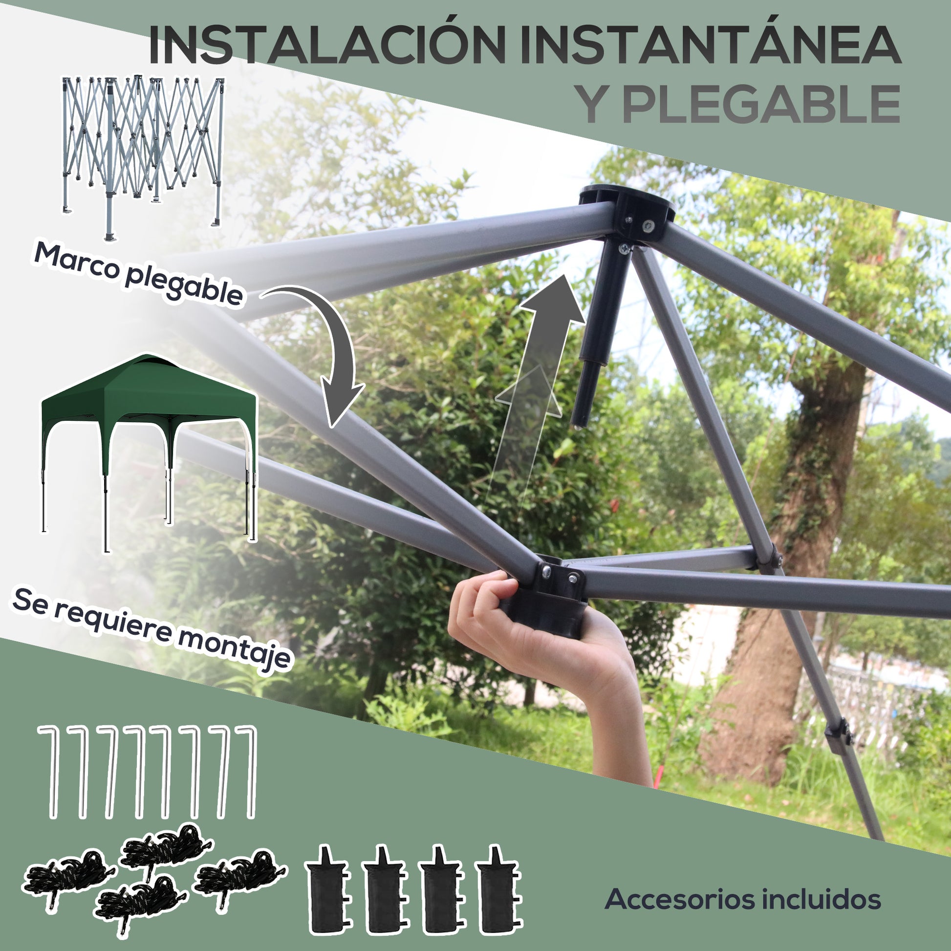 Pop-Up Folding Gazebo 2.5x2.5x2.68 m Garden Canopy UV 50+ Protection Adjustable Height with 4 Sandbags and Carry Bag for Camping Parties Patio Dark Green