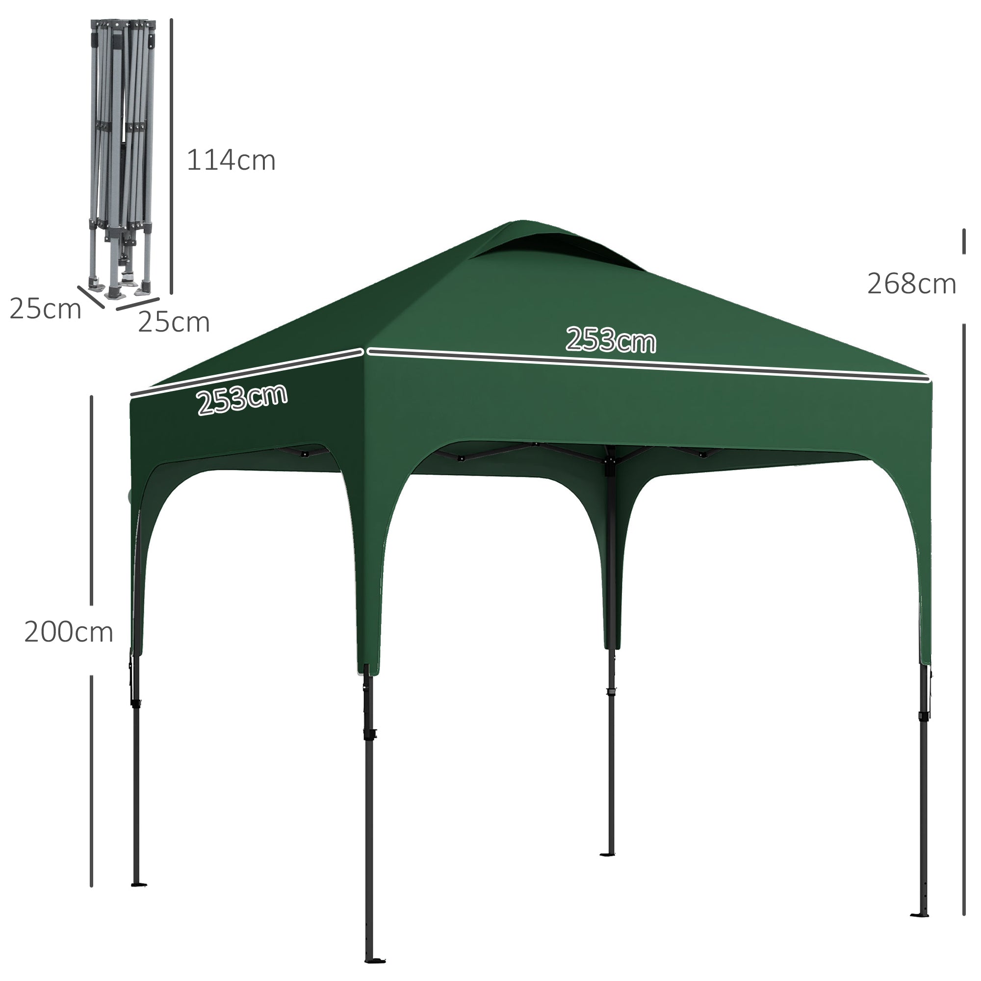 Pop-Up Folding Gazebo 2.5x2.5x2.68 m Garden Canopy UV 50+ Protection Adjustable Height with 4 Sandbags and Carry Bag for Camping Parties Patio Dark Green