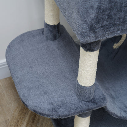 Large Cat Scratching Post Height 206 cm Cat Tree Tower with Platforms Caves Hanging Balls and Hammocks Dark Gray
