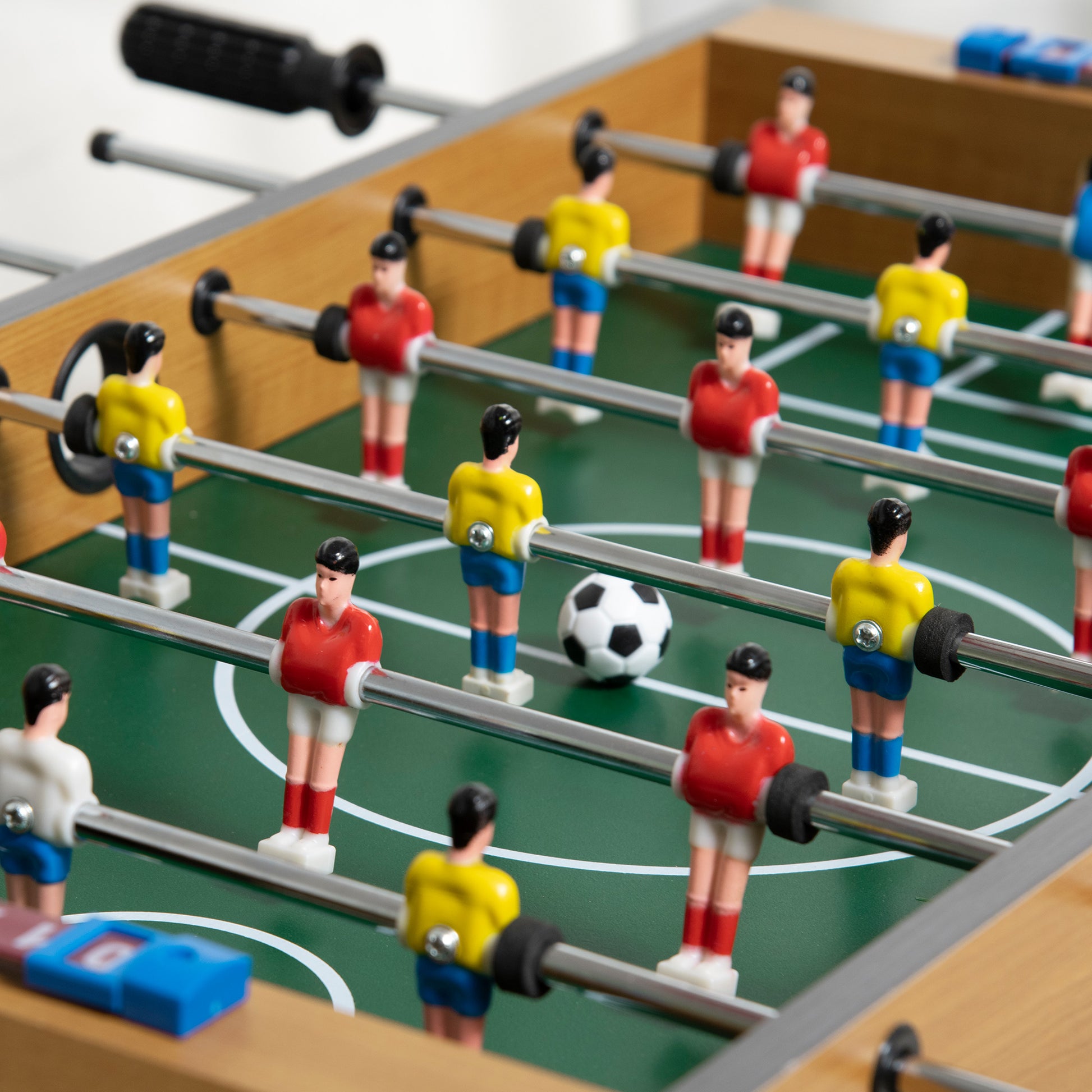 Tabletop Foosball for Kids 6+ Years Wood Soccer Game with 2 Balls 6 Handles 2 Scorekeepers 18 Players 69x36.5x22 cm Natural