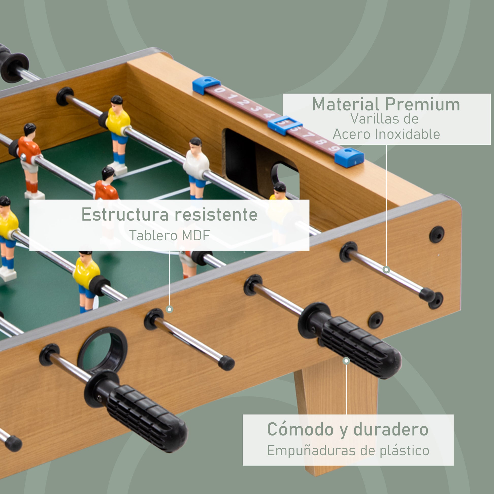 Tabletop Foosball for Kids 6+ Years Wood Soccer Game with 2 Balls 6 Handles 2 Scorekeepers 18 Players 69x36.5x22 cm Natural