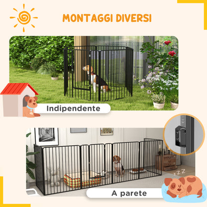 Large Size Dog Playpen with 6 Modular Panels for Indoor and Outdoor Use, Dog Gate in Steel with Door, 164x83x100 cm, Black