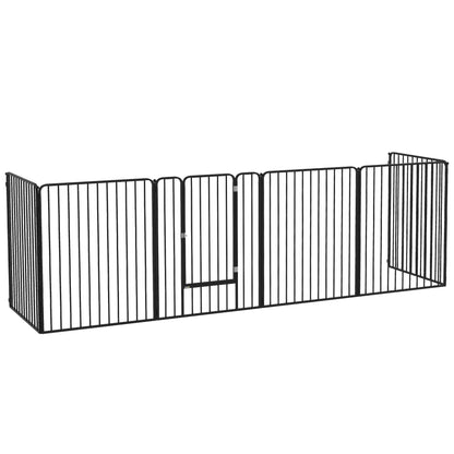 Large Size Dog Playpen with 6 Modular Panels for Indoor and Outdoor Use, Dog Gate in Steel with Door, 164x83x100 cm, Black