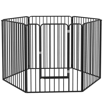 Large Size Dog Playpen with 6 Modular Panels for Indoor and Outdoor Use, Dog Gate in Steel with Door, 164x83x100 cm, Black