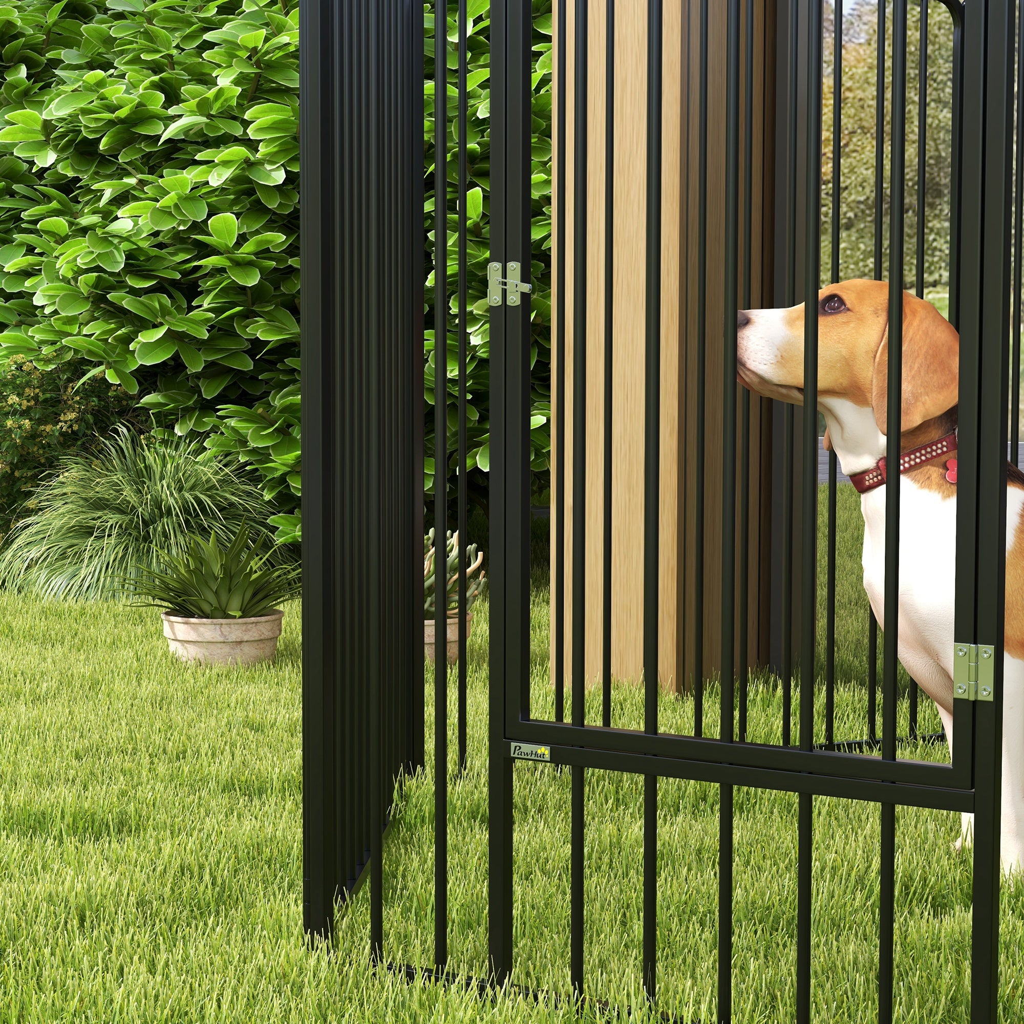Large Size Dog Playpen with 6 Modular Panels for Indoor and Outdoor Use, Dog Gate in Steel with Door, 164x83x100 cm, Black
