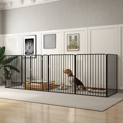 Large Size Dog Playpen with 6 Modular Panels for Indoor and Outdoor Use, Dog Gate in Steel with Door, 164x83x100 cm, Black