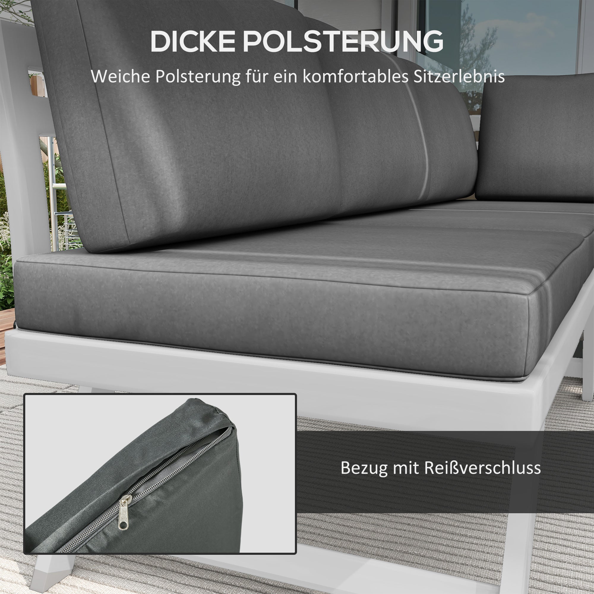 4-Piece Garden Furniture Set, Balcony Furniture Set with Corner Sofa, Loveseat, Coffee Table, Garden Lounge Set with Seat Cushions, Patio Seating Group, Gray