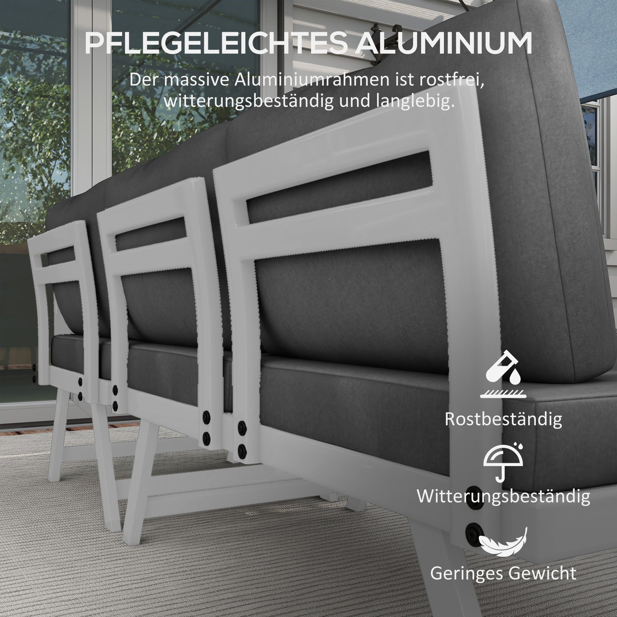 4-Piece Garden Furniture Set, Balcony Furniture Set with Corner Sofa, Loveseat, Coffee Table, Garden Lounge Set with Seat Cushions, Patio Seating Group, Gray