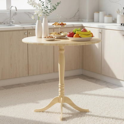 31.5 in Round Dining Table for 4, Steel Pedestal, Modern, Natural Wood Finish