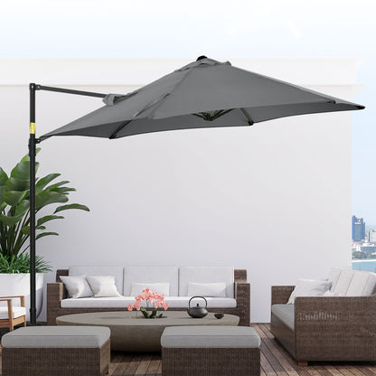 Ø256x245 cm Garden Umbrella with 360° Rotating Offset Parasol Manual Opening and Cross Base for Patio Terrace Outdoor Dark Grey