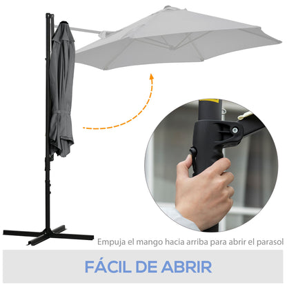 Ø256x245 cm Garden Umbrella with 360° Rotating Offset Parasol Manual Opening and Cross Base for Patio Terrace Outdoor Dark Grey