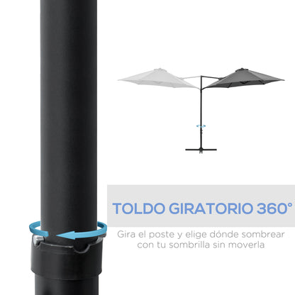 Ø256x245 cm Garden Umbrella with 360° Rotating Offset Parasol Manual Opening and Cross Base for Patio Terrace Outdoor Dark Grey