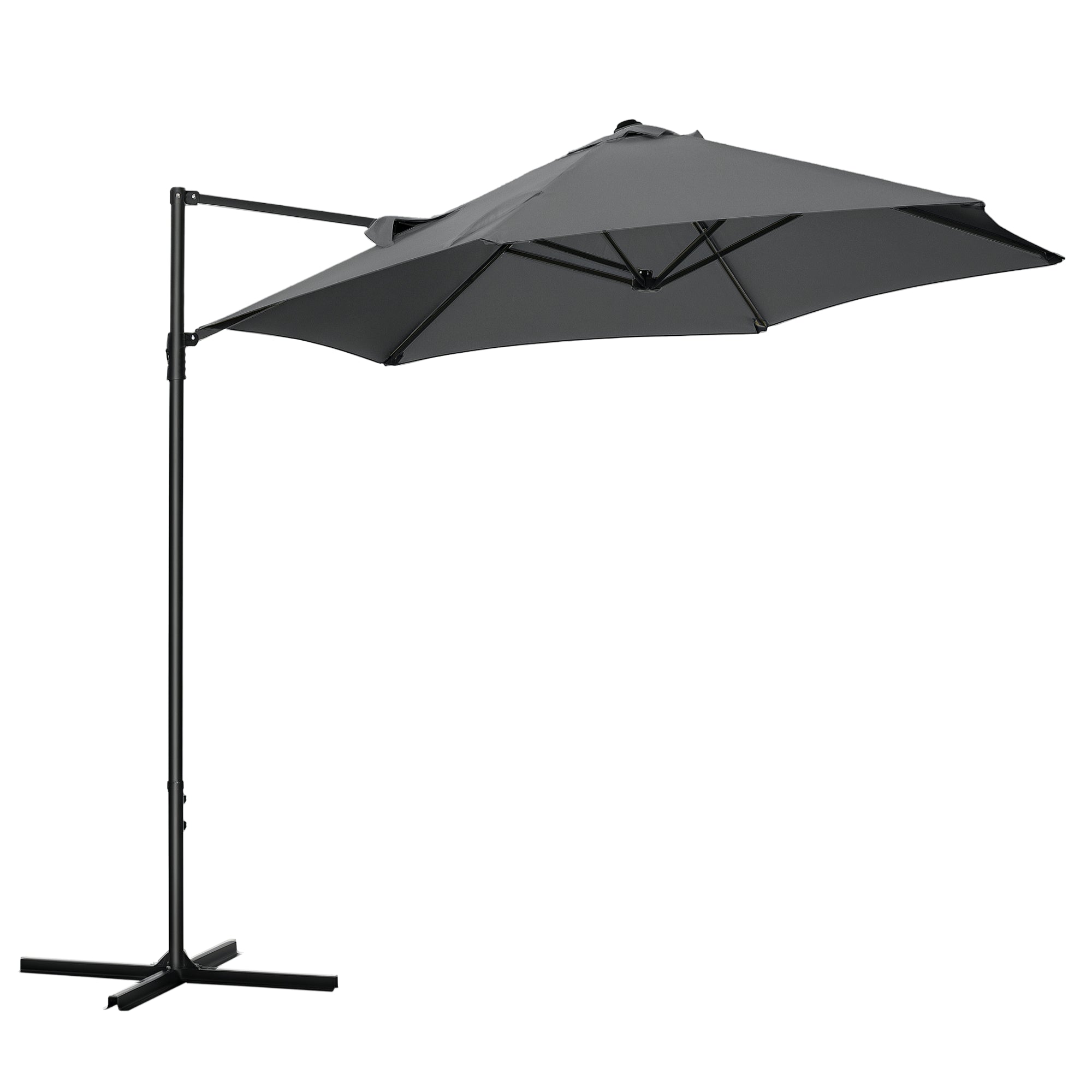 Ø256x245 cm Garden Umbrella with 360° Rotating Offset Parasol Manual Opening and Cross Base for Patio Terrace Outdoor Dark Grey