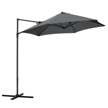 Ø256x245 cm Garden Umbrella with 360° Rotating Offset Parasol Manual Opening and Cross Base for Patio Terrace Outdoor Dark Grey