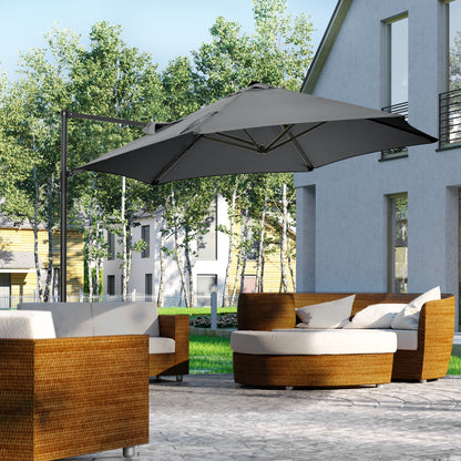Ø256x245 cm Garden Umbrella with 360° Rotating Offset Parasol Manual Opening and Cross Base for Patio Terrace Outdoor Dark Grey