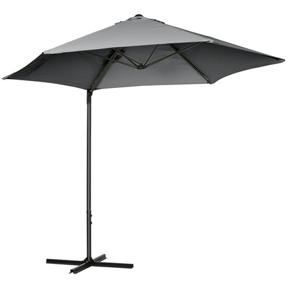 Ø256x245 cm Garden Umbrella with 360° Rotating Offset Parasol Manual Opening and Cross Base for Patio Terrace Outdoor Dark Grey