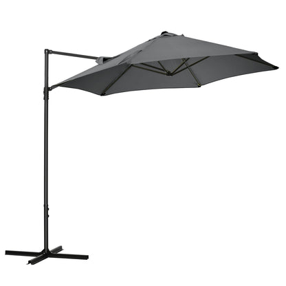 Ø256x245 cm Garden Umbrella with 360° Rotating Offset Parasol Manual Opening and Cross Base for Patio Terrace Outdoor Dark Grey