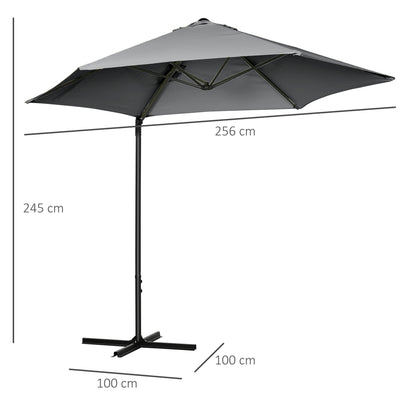 Ø256x245 cm Garden Umbrella with 360° Rotating Offset Parasol Manual Opening and Cross Base for Patio Terrace Outdoor Dark Grey