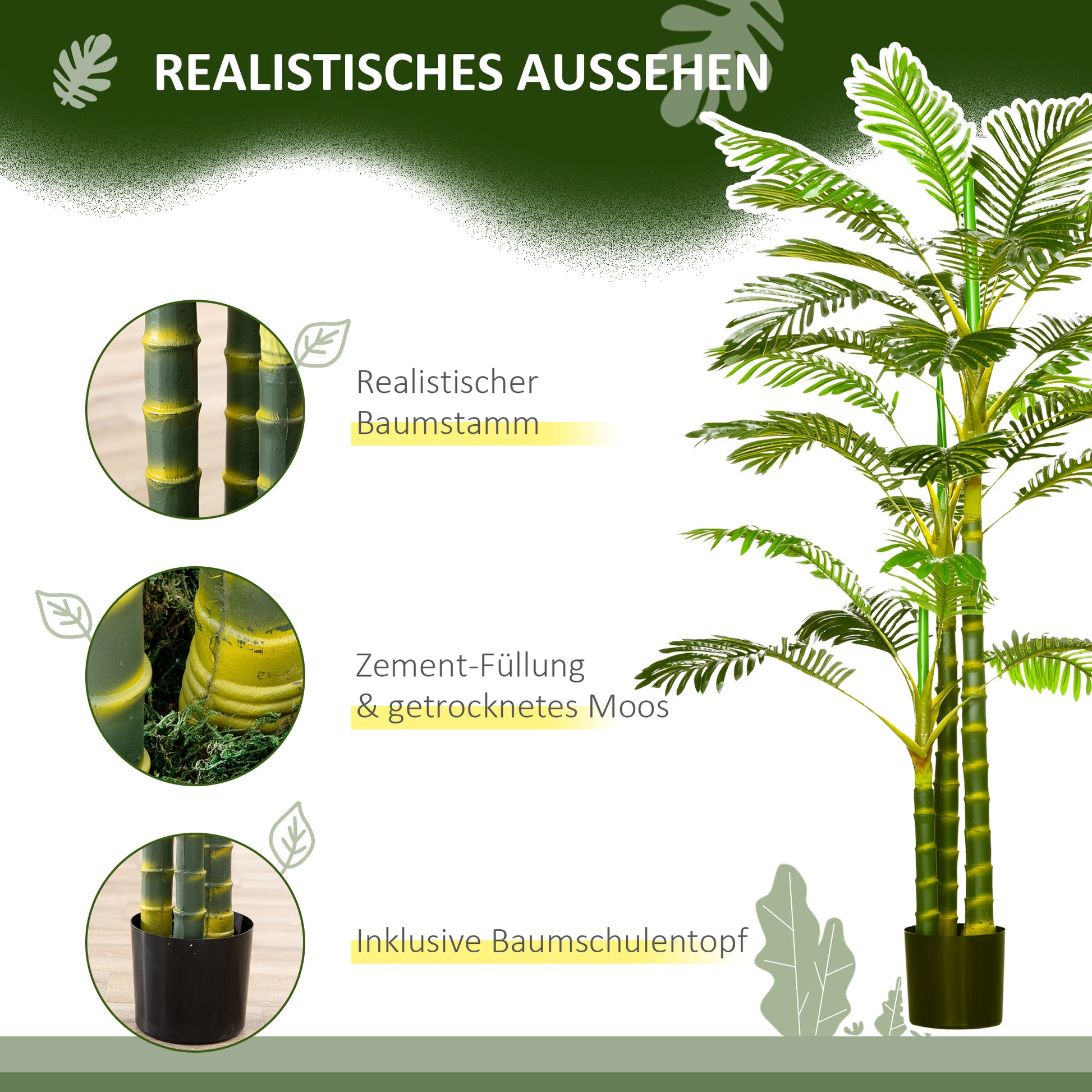 Artificial Palm 190 cm Artificial Plant, Plastic Artificial Plants in Pot Artificial Palm, Fake Plant for Living Room Bedroom Office Garden Modern Decoration Gift