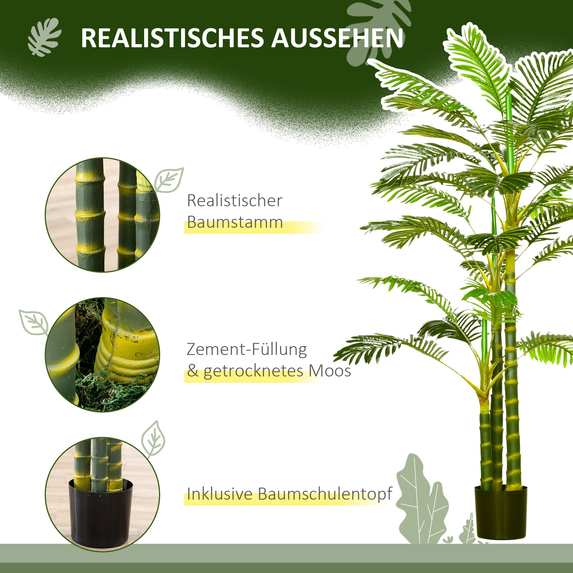 Artificial Palm 190 cm Artificial Plant, Plastic Artificial Plants in Pot Artificial Palm, Fake Plant for Living Room Bedroom Office Garden Modern Decoration Gift