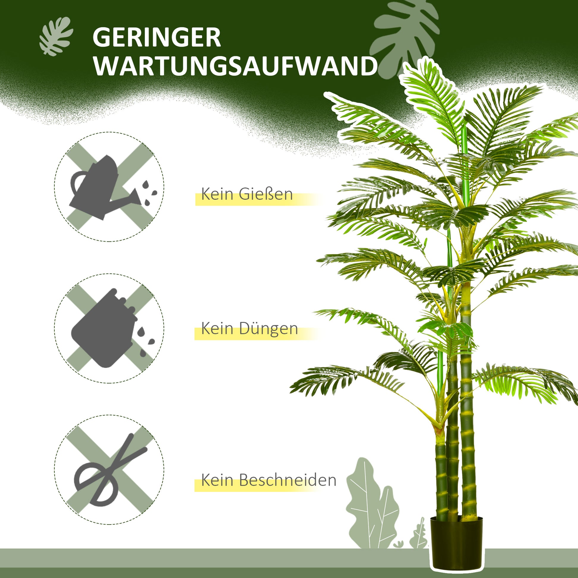 Artificial Palm 190 cm Artificial Plant, Plastic Artificial Plants in Pot Artificial Palm, Fake Plant for Living Room Bedroom Office Garden Modern Decoration Gift