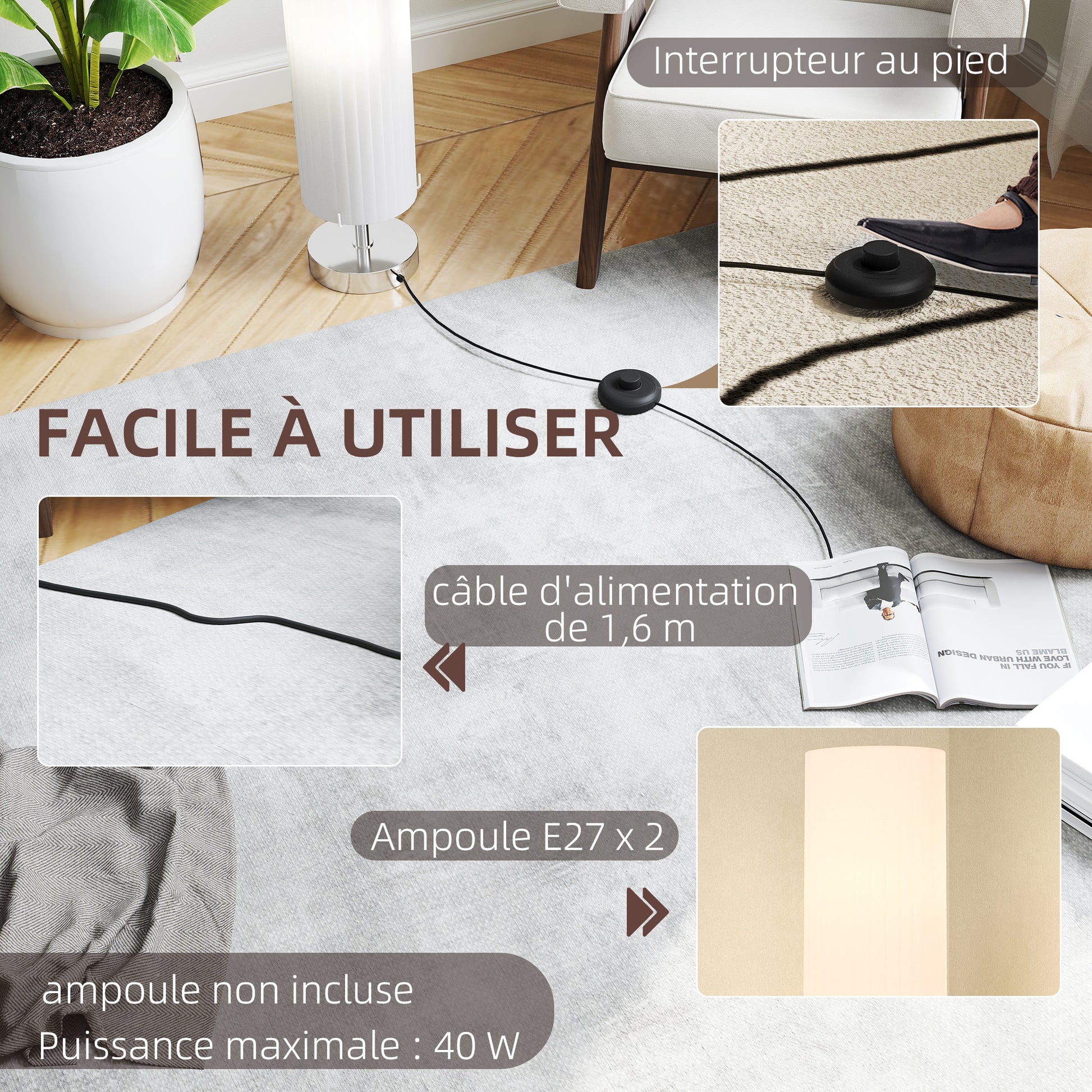 Modern Style Floor Lamp Stand Lamp for Living Room and Bedroom 120 cm White